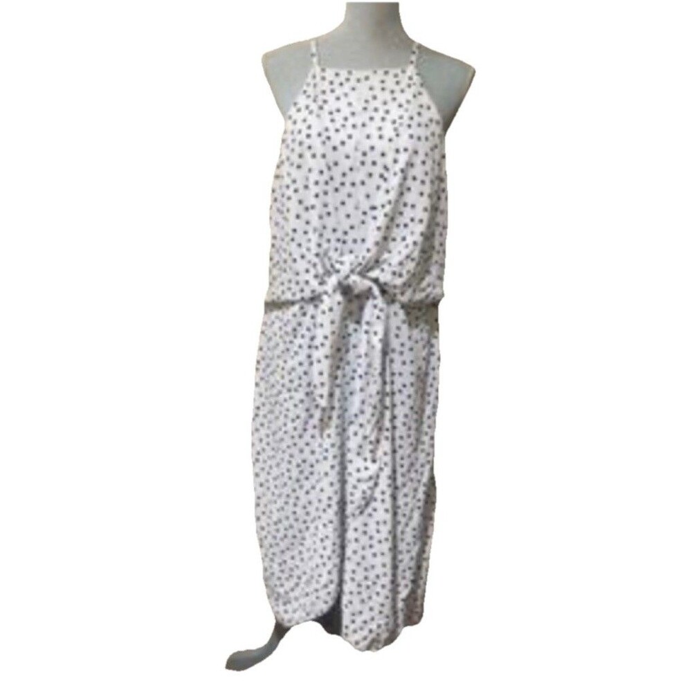 Lilian White & Black Tie Front Polka Dot Dress Halter Crepe Plus Hi Low Size 2X